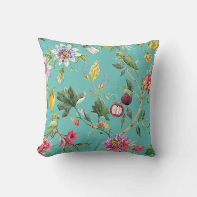 Flower And Birds Colorful Throw Pillow (Front)