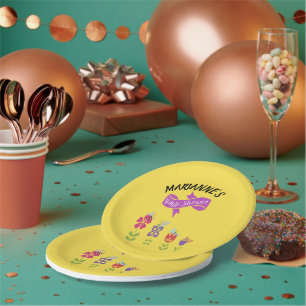 Flower and Bugs Yellow Baby Shower Name Design Paper Plates