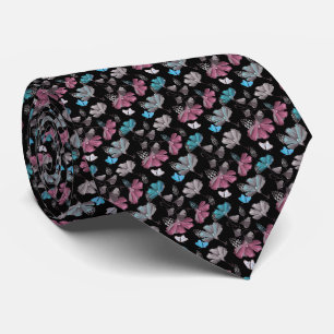 Flower and Butterflies Pattern Neck Tie