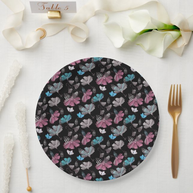 Flower and Butterflies Pattern  Paper Plates (Wedding)