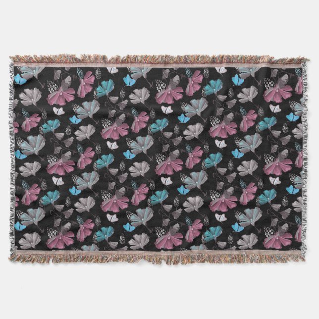 Flower and Butterflies Pattern  Throw Blanket (Front)