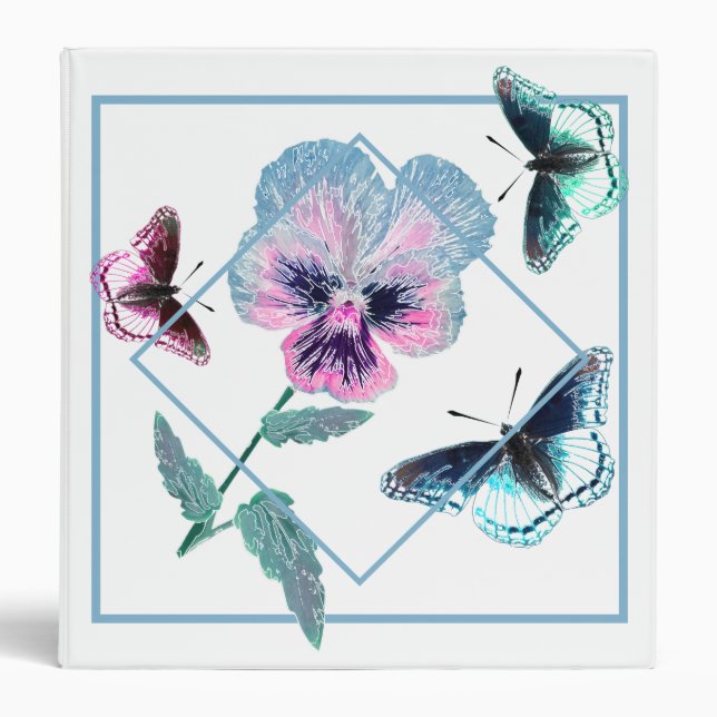 Flower and butterflies.Personalized, 3 Ring Binder (Front)