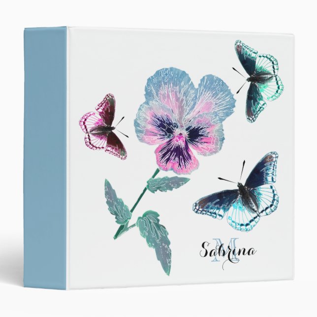 Flower and butterflies.Personalized, 3 Ring Binder (Front/Spine)