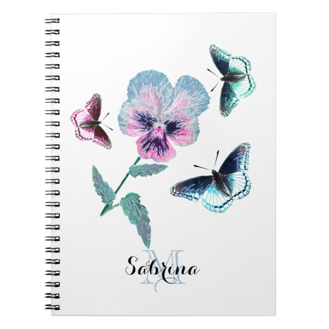 Flower and butterflies.Personalized, Notebook (Front)