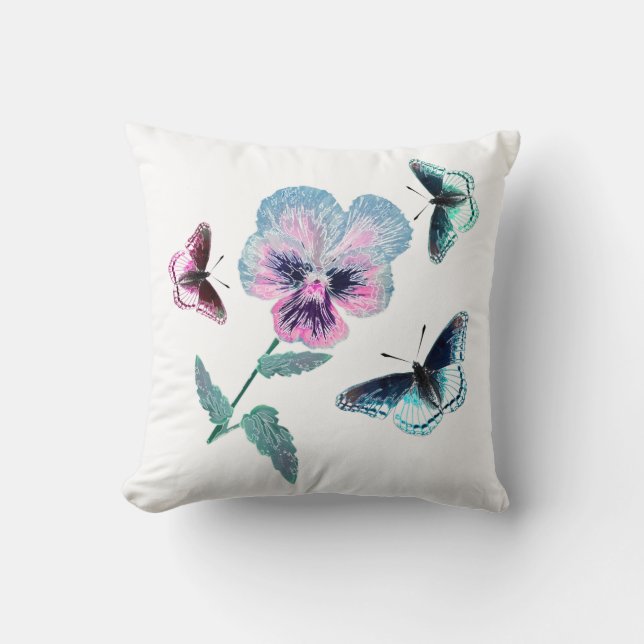 Flower and butterflies. throw pillow (Front)