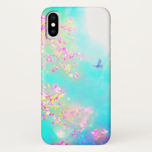 Flower and butterfly floral spring blue pink iPhone x case