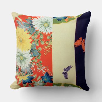 Flower And Butterfly  Japanese Design Throw Pillow by Wagaraya at Zazzle