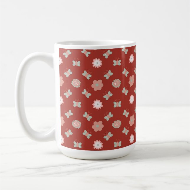 flower and butterfly pattern coffee mug (Left)