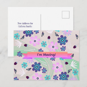 Flower and Butterfly Swirl Change of Address Postcard