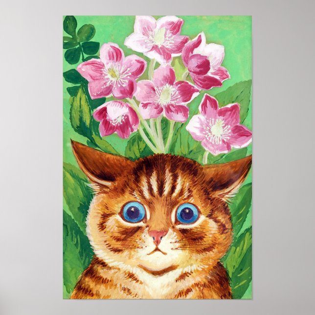 Flower and Cat, Louis Wain Poster (Front)