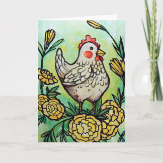 Flower and Chicken Illustration Chickens           Card