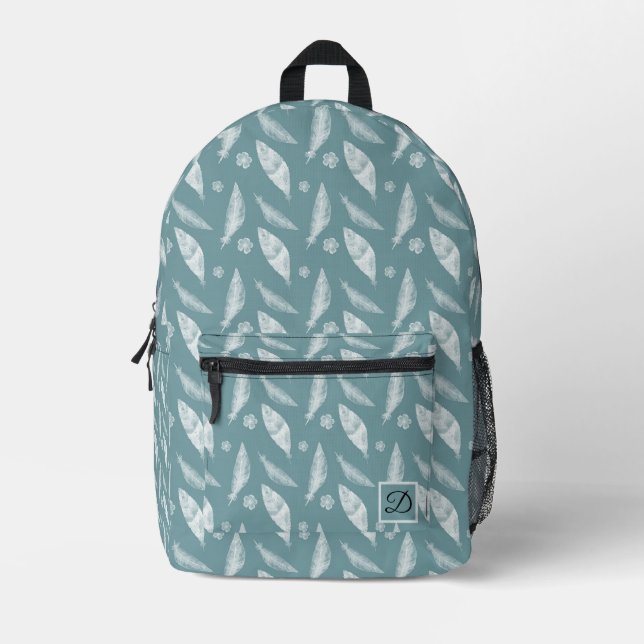 Flower and Feather Personalized Printed Backpack (Front)
