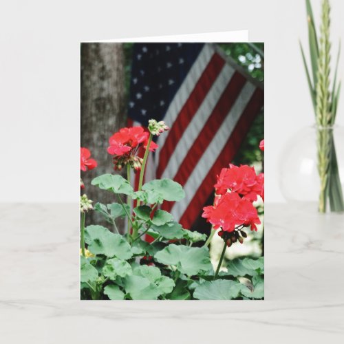 Flower and flag Red white and blue Card