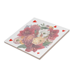 Flower and Heart Baby Shower Invitation Ceramic Tile