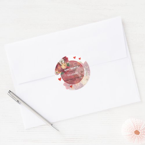Flower and Heart Baby Shower Invitation Classic Round Sticker