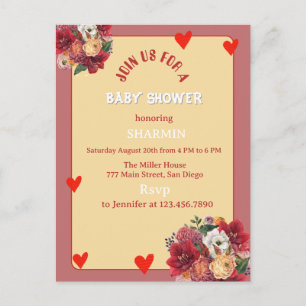 Flower and Heart Baby Shower Invitation Postcard