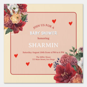 Flower and Heart Baby Shower Invitation Sign