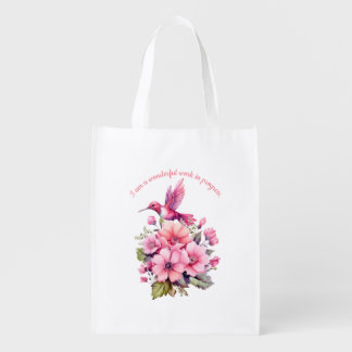flower and humming bird inspiration grocery bag