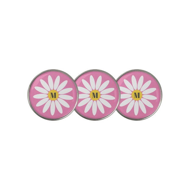 Flower and initial pink golf ball marker (3 Up)