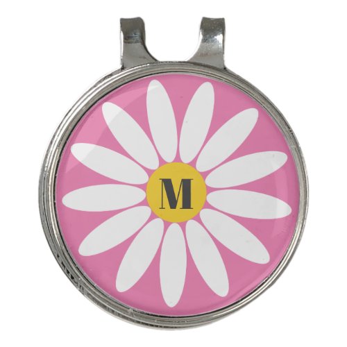 Flower and initial pink golf hat clip