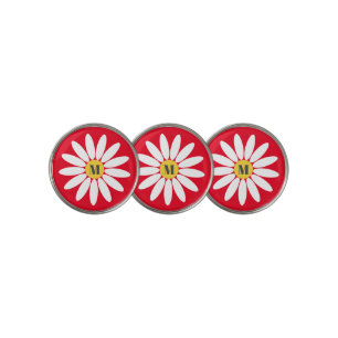 Flower and initial Red Golf Ball Marker