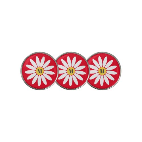 Flower and initial Red Golf Ball Marker