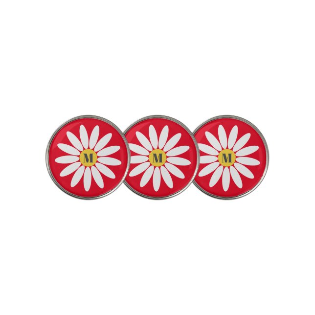 Flower and initial Red Golf Ball Marker (3 Up)