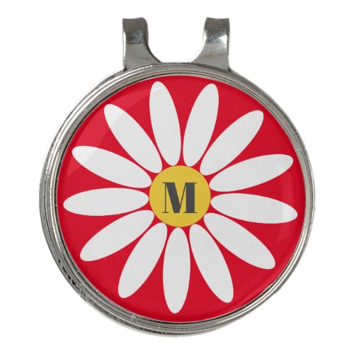 Flower and initial Red Golf Hat Clip