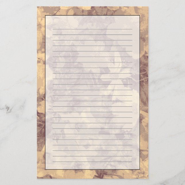 Flower and leaf camouflage pattern on beige stationery (Front)