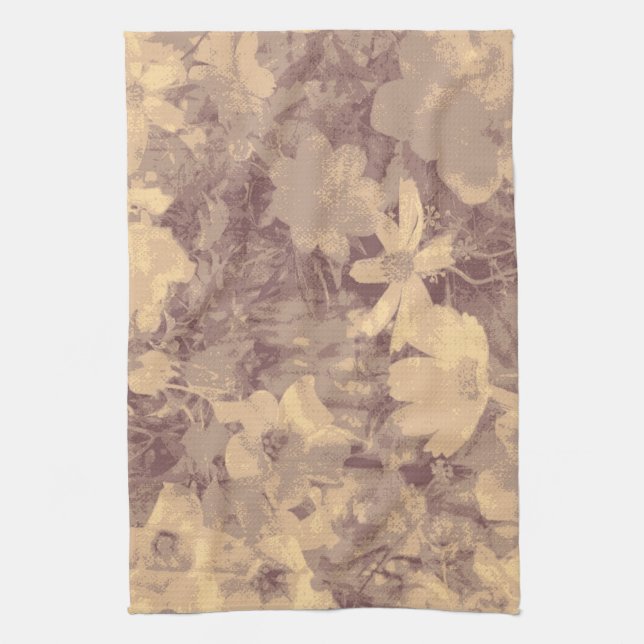 Flower and leaf camouflage pattern on beige towel (Vertical)