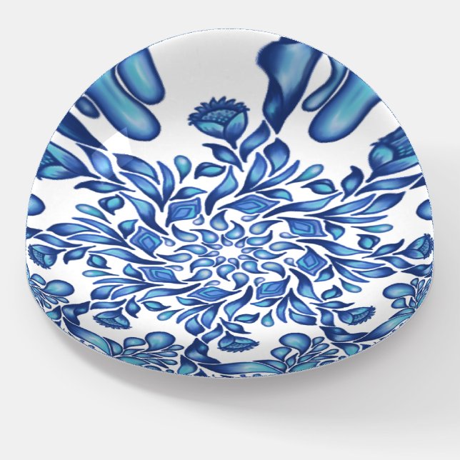 Flower and leaf mandala in blues  paperweight (Angled)