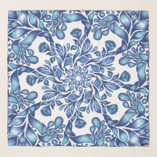 Flower and leaf mandala in blues  scarf