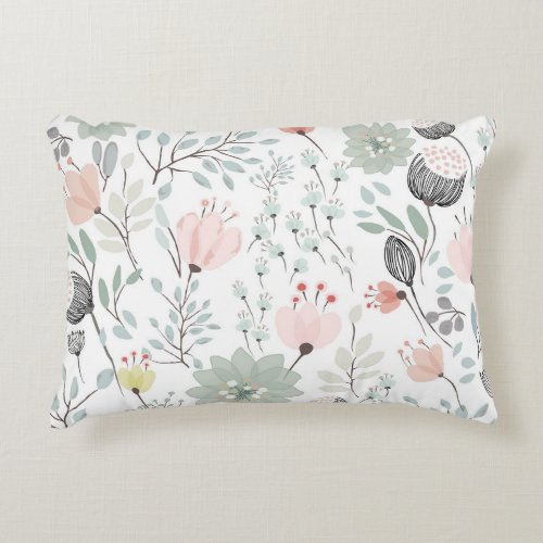 Flower and leaf pattern in tropical green and pink accent pillow