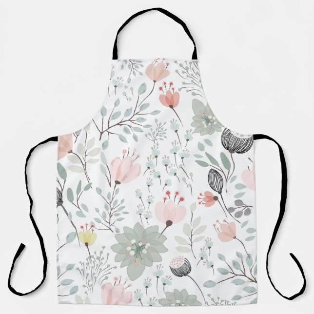 Flower and leaf pattern in tropical green and pink apron (Front)