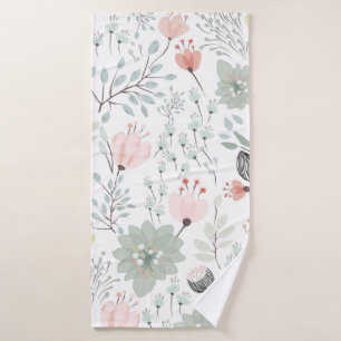 Flower and leaf pattern in tropical green and pink bath towel
