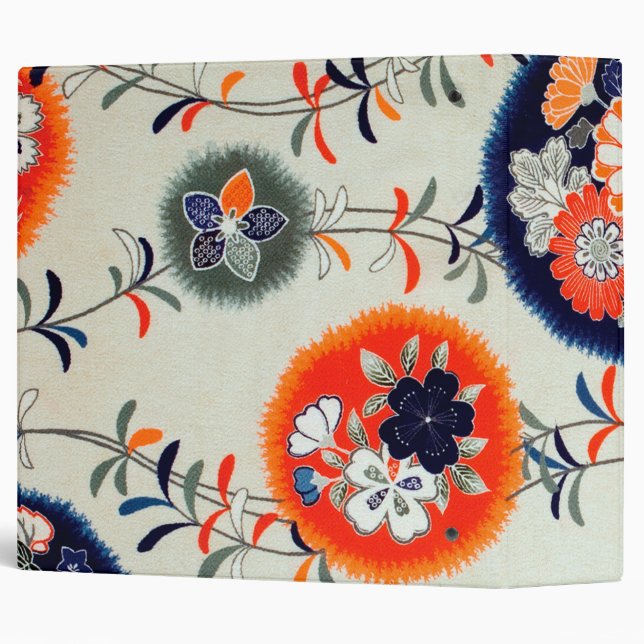 Flower and Leaf Pattern, Japanese Design 3 Ring Binder (Back/Spine)
