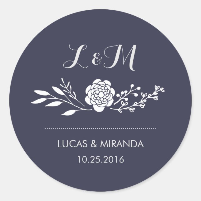 Flower and Leaves Wreath Wedding Favor Sticker (Front)