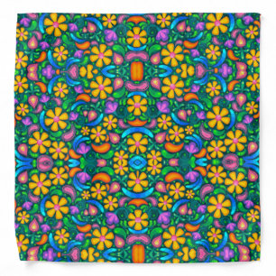 Flower and Paisley Pattern Blue Background Bandana