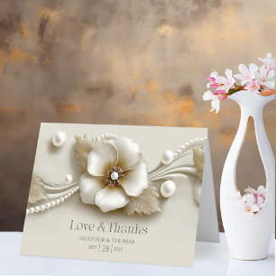 Flower and Pearls Love and Thanks Wedding Letterpress Thank You Card