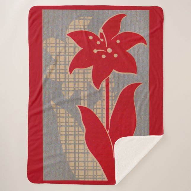 flower and shadow flower print sherpa blanket (Front)