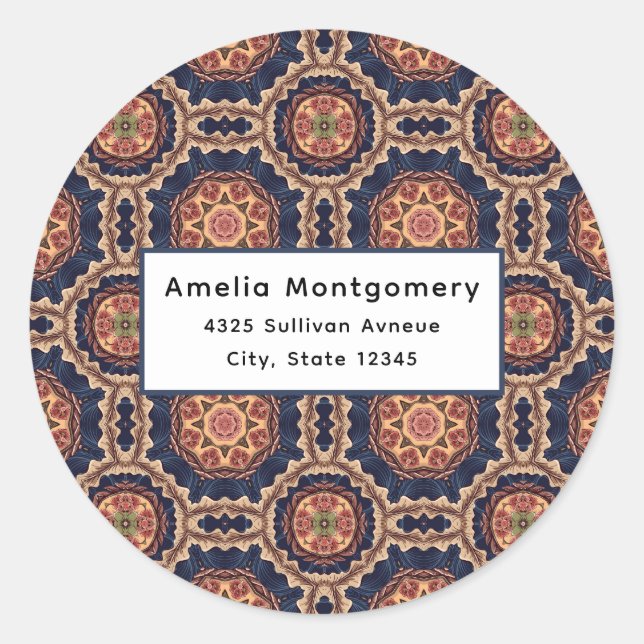 Flower and Star Shapes Pattern - Address Classic Round Sticker (Front)