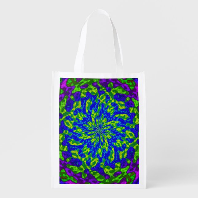 Flower and Swirls Mandala Abstract Reusable Grocery Bag (Front)