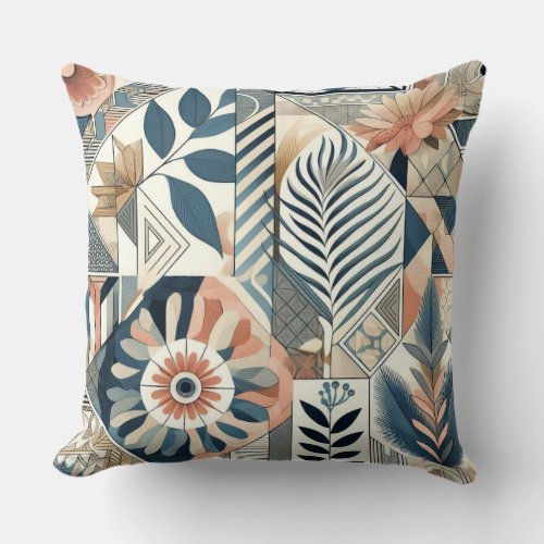 Flower and Tiles Throw Pillow