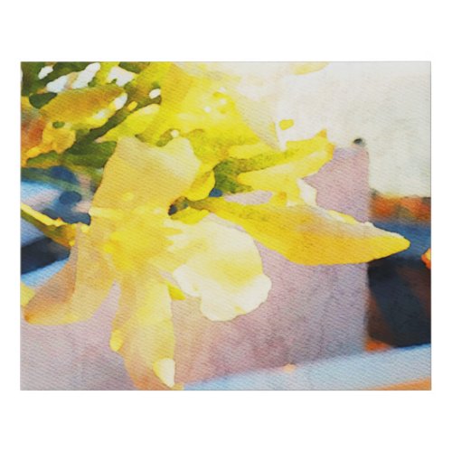  Flower AP10 Yellow Peach Watercolor Flower Faux Canvas Print