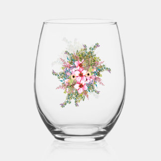 Flower Arrangement Stemless Wine Glass