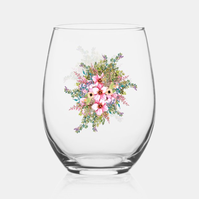 Flower Arrangement Stemless Wine Glass (Front)