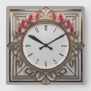 Flower Art Deco Square Wall Clock
