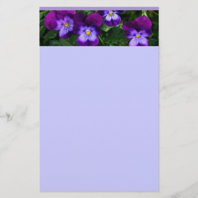 Flower Art Violets Stationery (Front)