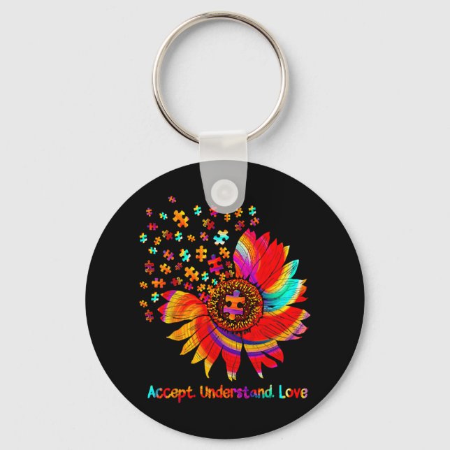 Flower Asd Accept Understand Love  Keychain (Front)
