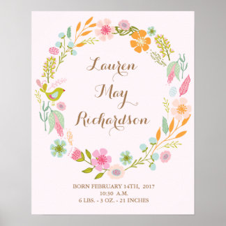 Flower baby birth nursey print for a baby girl